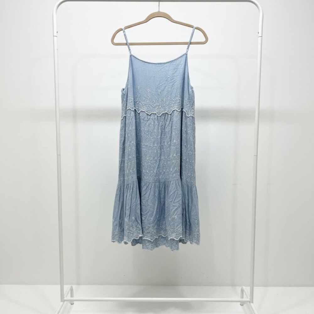 American Eagle Light Blue Tiered Embroidered Dress Size XL